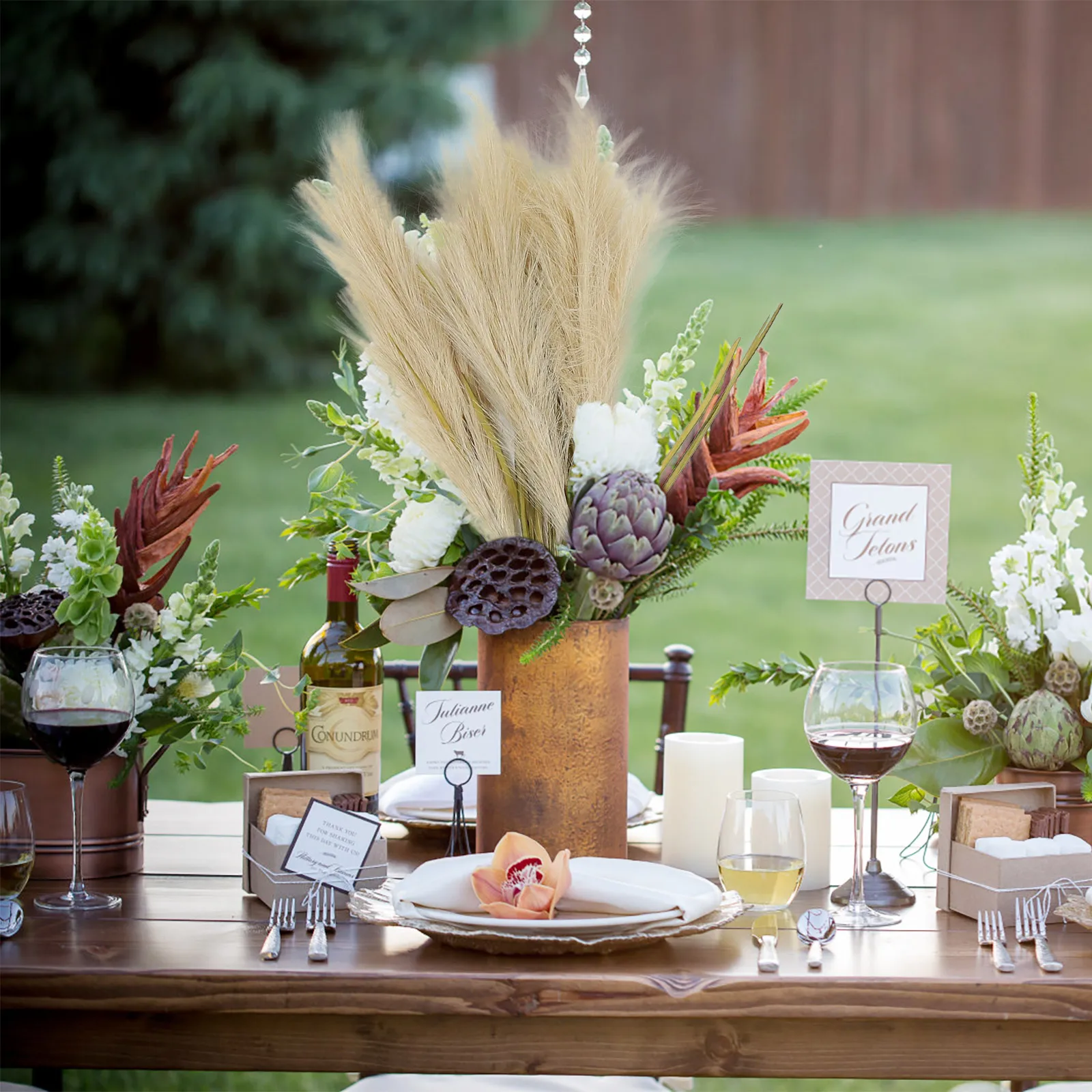 

4pcs Simulated Artificial Plants Fabric Spinning Decor Indoor Outdoor Phragmites Flower Arrangement Modern Style