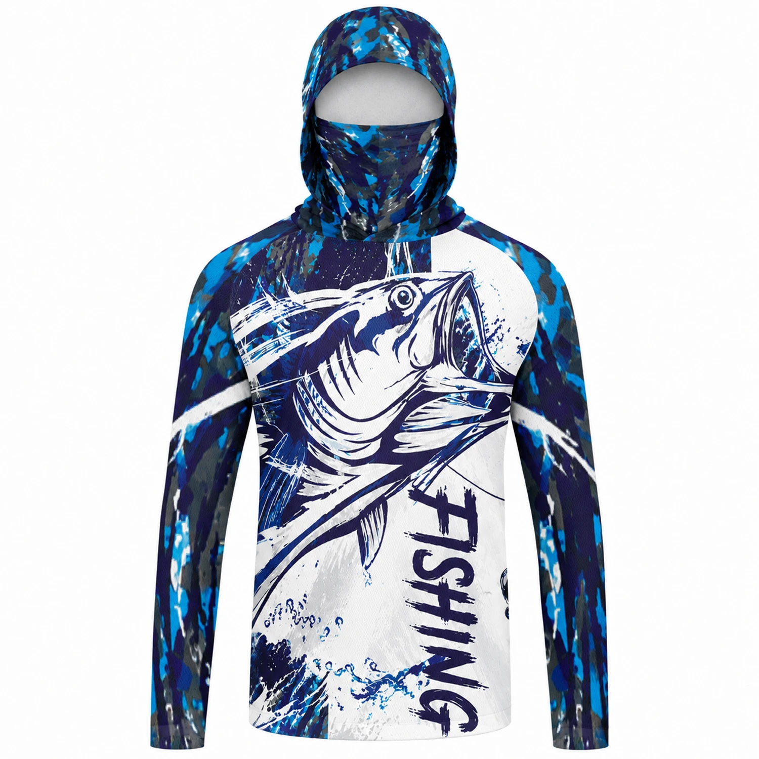 Men Gradient Fish Print Fishin - Fishing Shirt Uv Protection ulasan dan harga