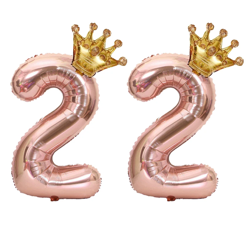1 STÜCK 32 Zoll Roségold Krone Digitale Zahlenfolienballons Prinzessin Geburtstag Dekoration Party Hochzeit Weihnachten Zahlenballon Anniv