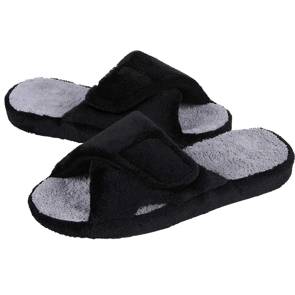 Eyriphy New Adjustable Terry Cloth Slippers Women Fuzzy Soft Sole Home Shoes Arch Support Couple Flat Slides Plush Casual Sandal