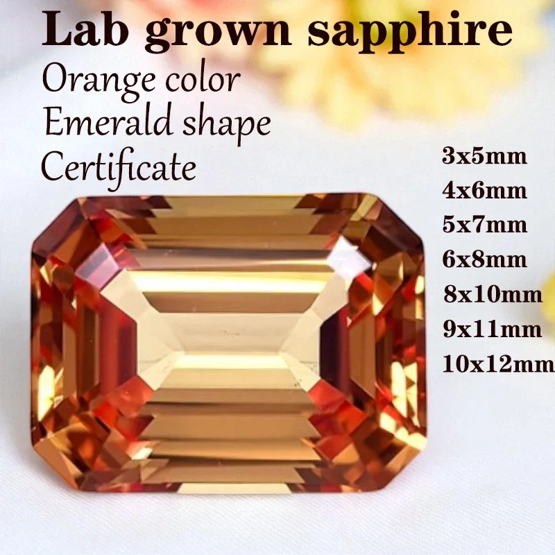 Sapphire Emerald Shape VVS1 Orange Color Lab Grown Gemstone for DIY Charms Jewelry Making Factory Wholesale with Certificate - Detail 1