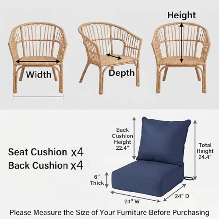 Outdoor chair cushions for patio furniture, waterproof polyester fabric, beige, 6-inch thickness with 28D high-density sponge a