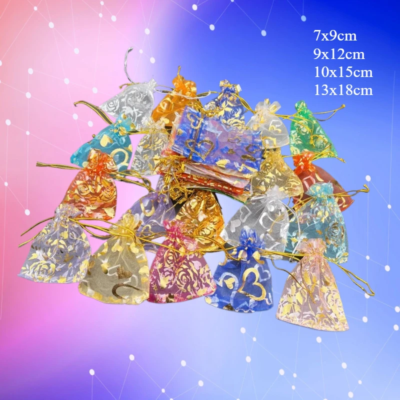 

500pcs Rose Love Heart Organza Gift Bags Party Supply Handmade Drawstring Sachet Pouches Wedding Favors Packaging Candy Storage