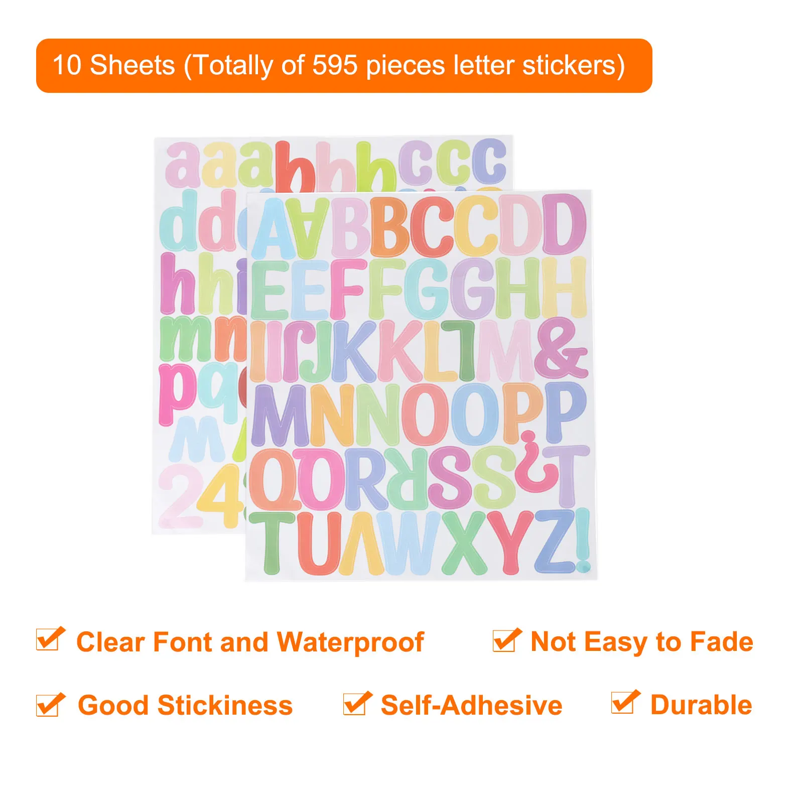 10Sheets Letter Stickers 2 Inch Self-Adhesive Vinyl Alphabet Number Stickers Vinyl Lettering Decals for DIY Gift Cards Decals