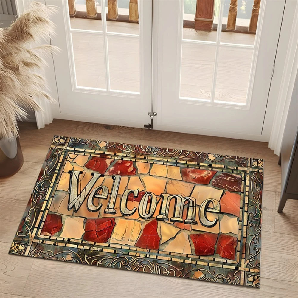 Stone Pattern Non-Slip Door Mat - Machine Washable Durable for Indoor/Outdoor Use for Patio, Balcony,Sunroom - Home & Room Decor