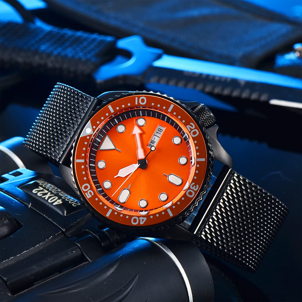 Часы мужские механические, водонепроницаемые автоматические светящиеся из нержавеющей стали с сапфировым стеклом, 42 мм, NH36, в японском стиле, деловые