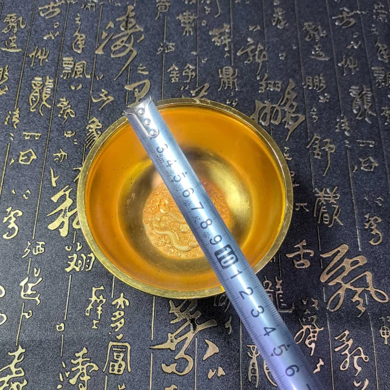 Alloy Double Dragon , Antique Qianlong Era Gilt Bowl, Vintage Craft Ornament for Collection