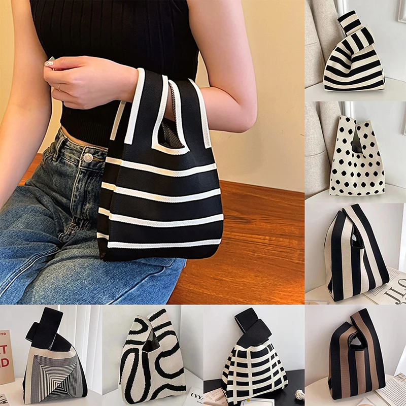 

Fashion Handmade Woven Women's Mini Knot Wrist Bag Korean Casual Handbag Reusable Shopping Bag
