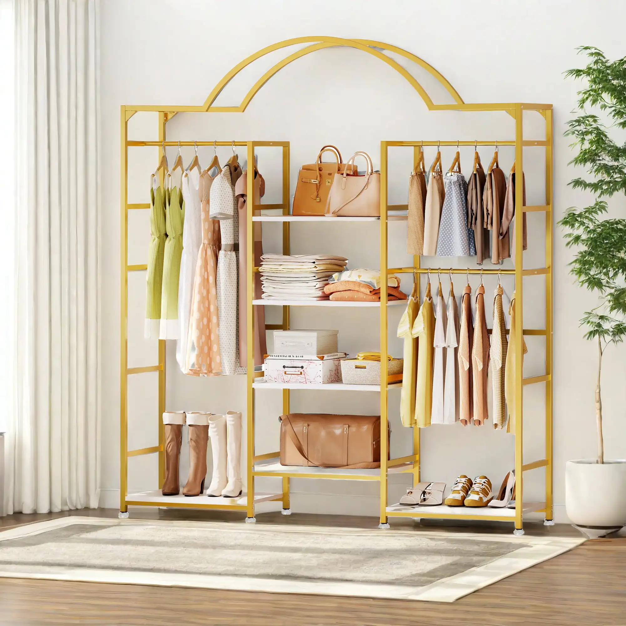 

4-Tier Heavy Duty Garment Rack Clothes Rack for Clothing Storage with 6 Shelves Clothing Rack with 3 Hanging Rods