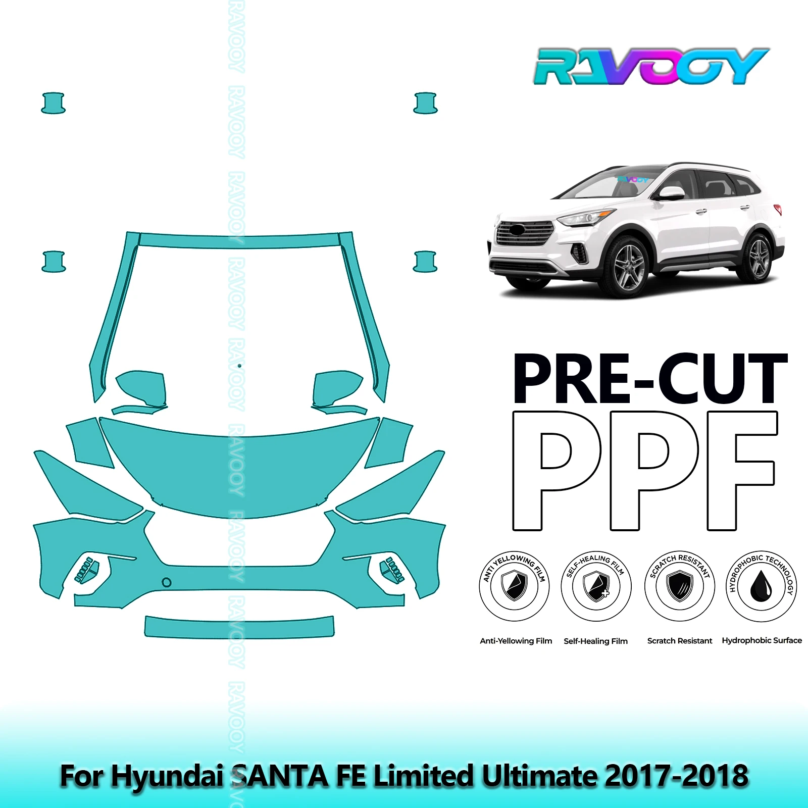 For Hyundai SANTA FE Limited Ultimate 2017-2018 Partial Front Pre-Cut Paint Protection Film PPF Stone Chip Kit Clear/Matte/Black