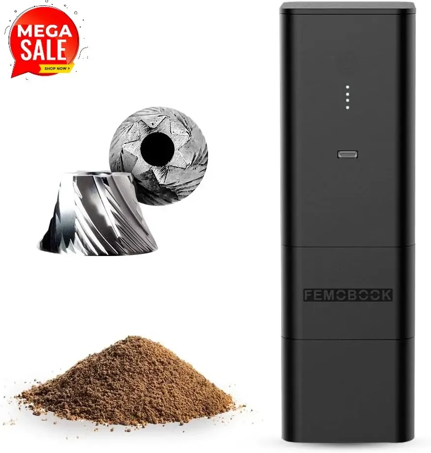 A2 Black Portable Electric Coffee Grinder, Cordless Burr Grinder | USB Rechargeable Coffee Grinder Magnetic Grounds Cup Travel