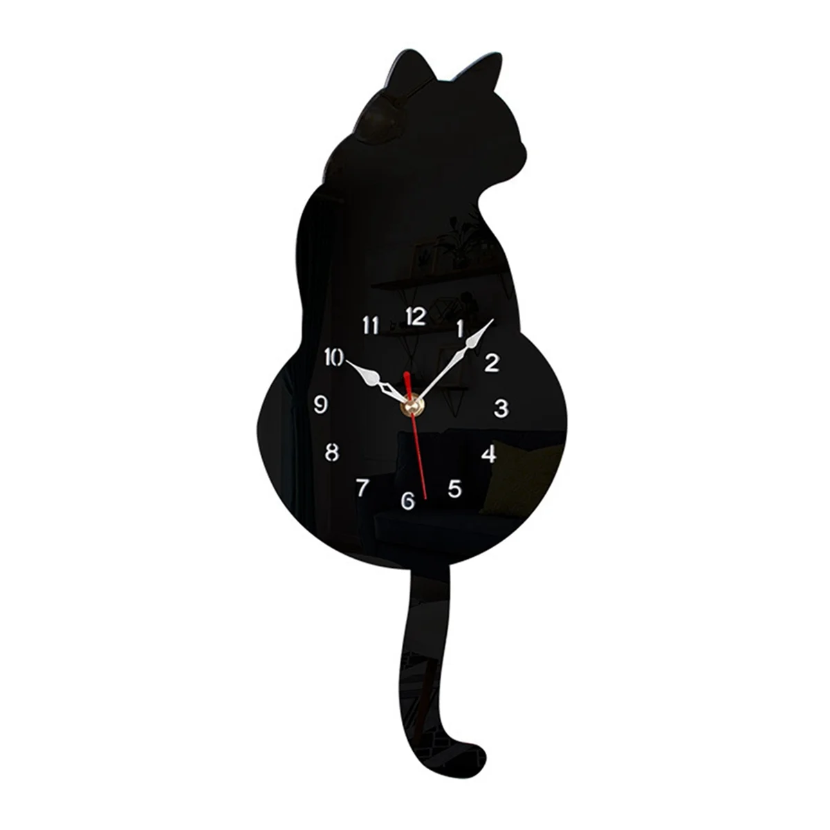 Black-Cat Pendulum Wall Clock,Cat Clock,Cat Clock with Moving Tail,Cat Swinging,Whimsical Funny Wall Clocks