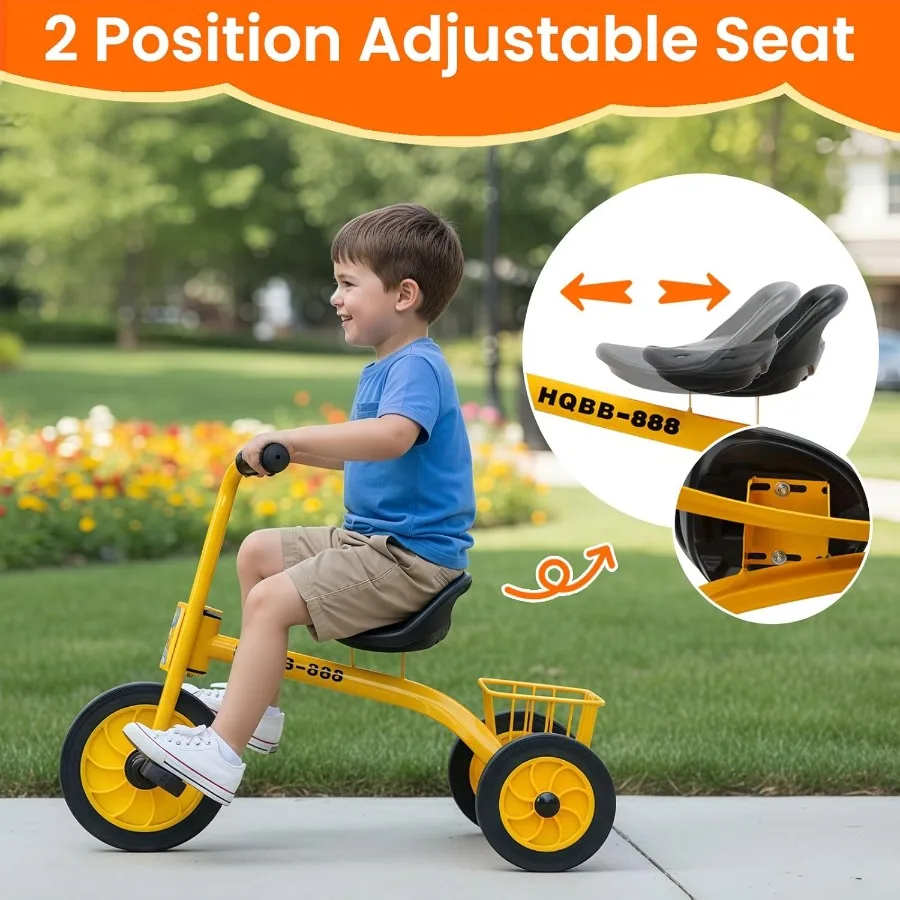 3～8歳向け三輪車、調節可能なシートと収納バスケット付き、幼稚園・保育園向け幼児用自転車、男の子への誕生日プレゼントと玩具