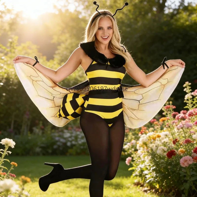 

Women Yellow Bumblebee Carnival Dress Up Honey Bee Bodysuit Dress Up Adult Party Stage Performance Costume