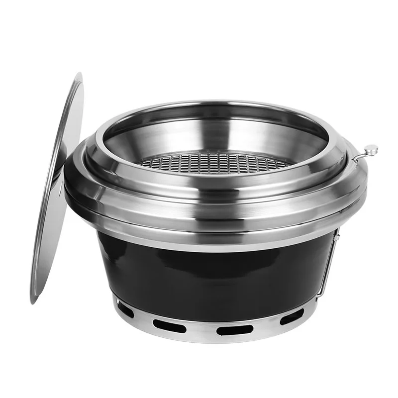 Double Circle Upper Exhaust Carbon Grill Commercial Stainless Steel Barbecue Shop Round