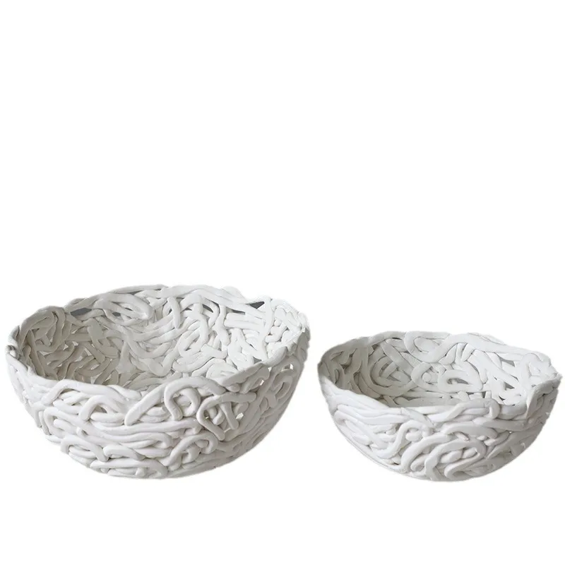 Ceramic Bowl Fruit Tray Coil Winding Yarn Bowl Geometric Lines Desktop Storage Container Trinket Dish Trays Jewelry Dish