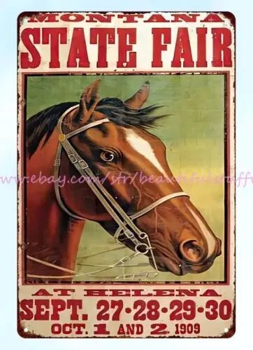 1909 The Fairgrounds Montana State Fair horse metal tin sign building plaque