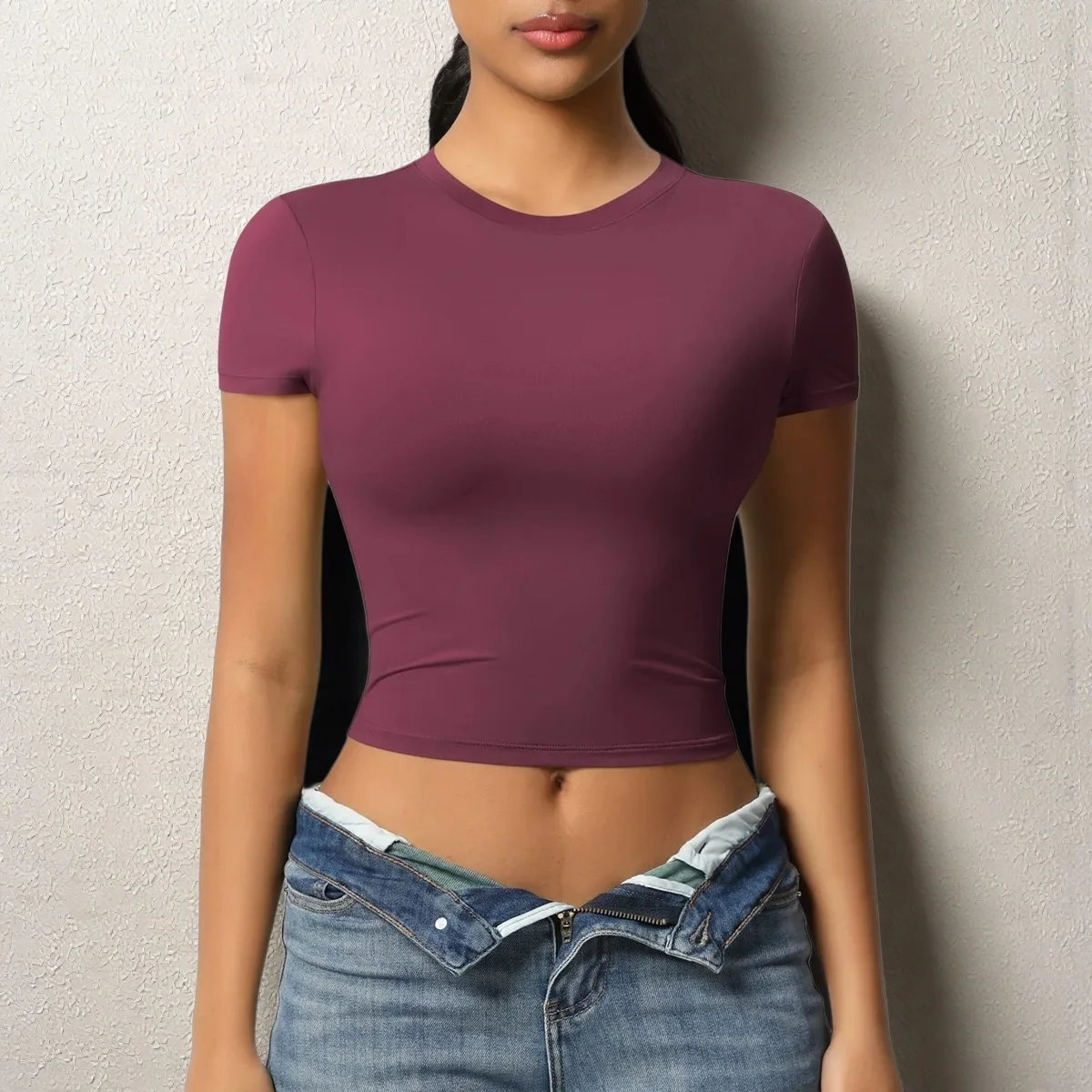

Women's Drop Shoulder Yoga Tee Featherlight French Terry Short Sleeve Lounge to Gym Essential Non Restrictive Daily Wear Top