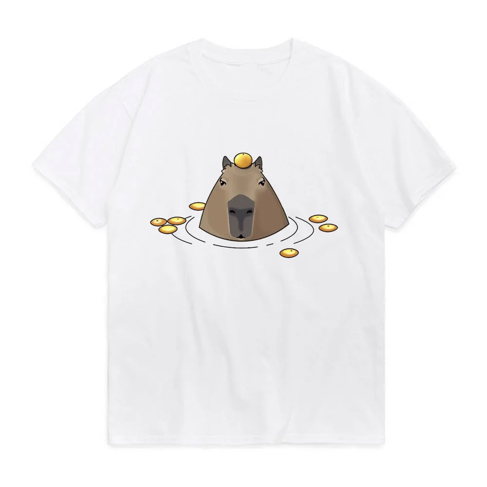 Funny Capybara Cotton T-Shirts Animal Print Men Women Short Sleeve T Shirt Hip Hop Oversized Harajuku Unisex Tees Tops Clothing