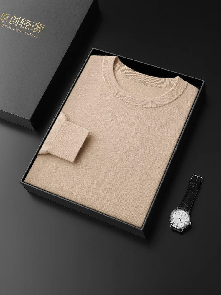 

TLOML Men's 100% Cashmere Sweater Thick O-neck Long Sleeve Pullover Autumn Winter Soft Smart Casual Basic Cashmere Knitwear Tops