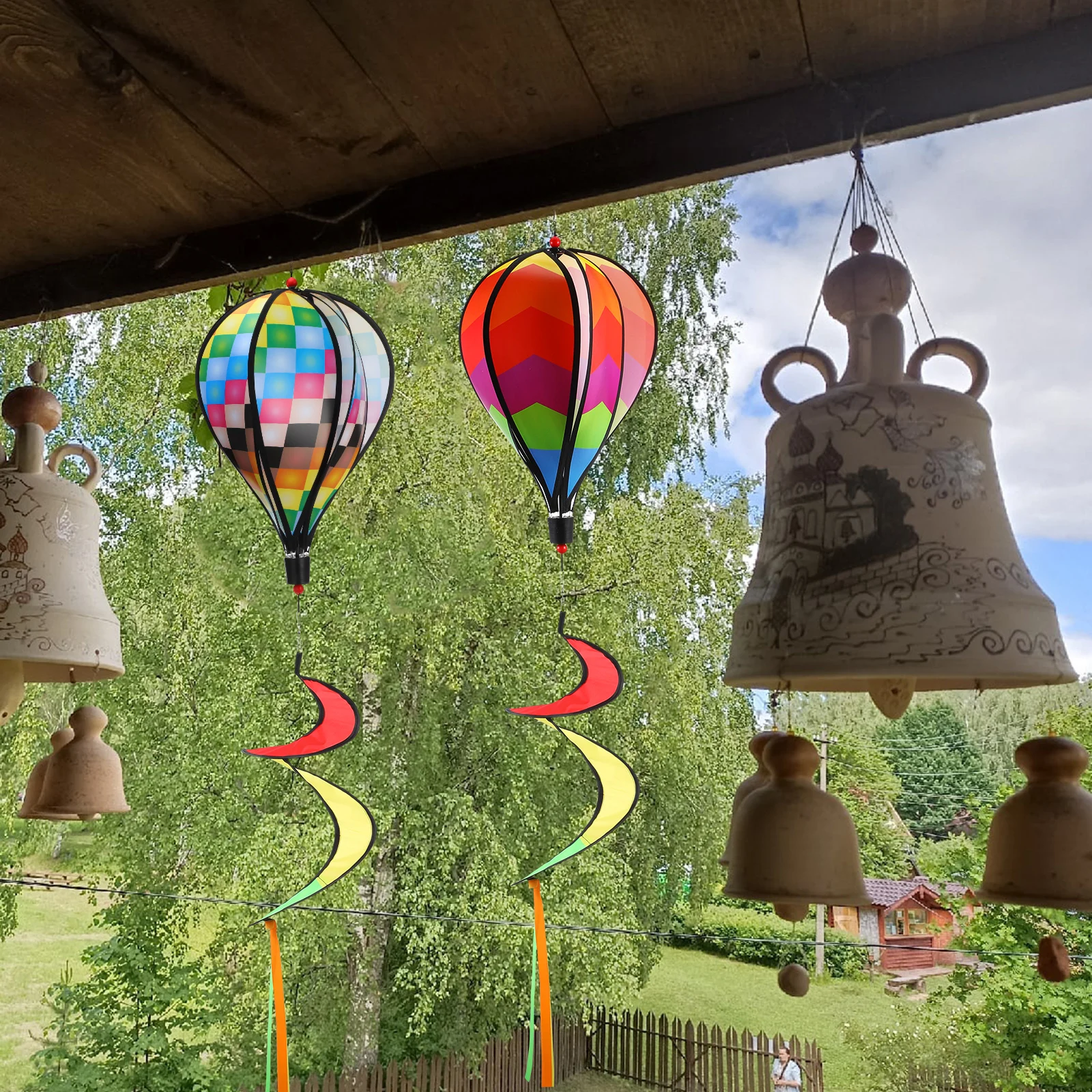 

3 Pcs Rainbow Hot Air Balloon Windmill Fabric Hanging Decorative Garden Yard Party Outdoor Lightweight Portable Spinner