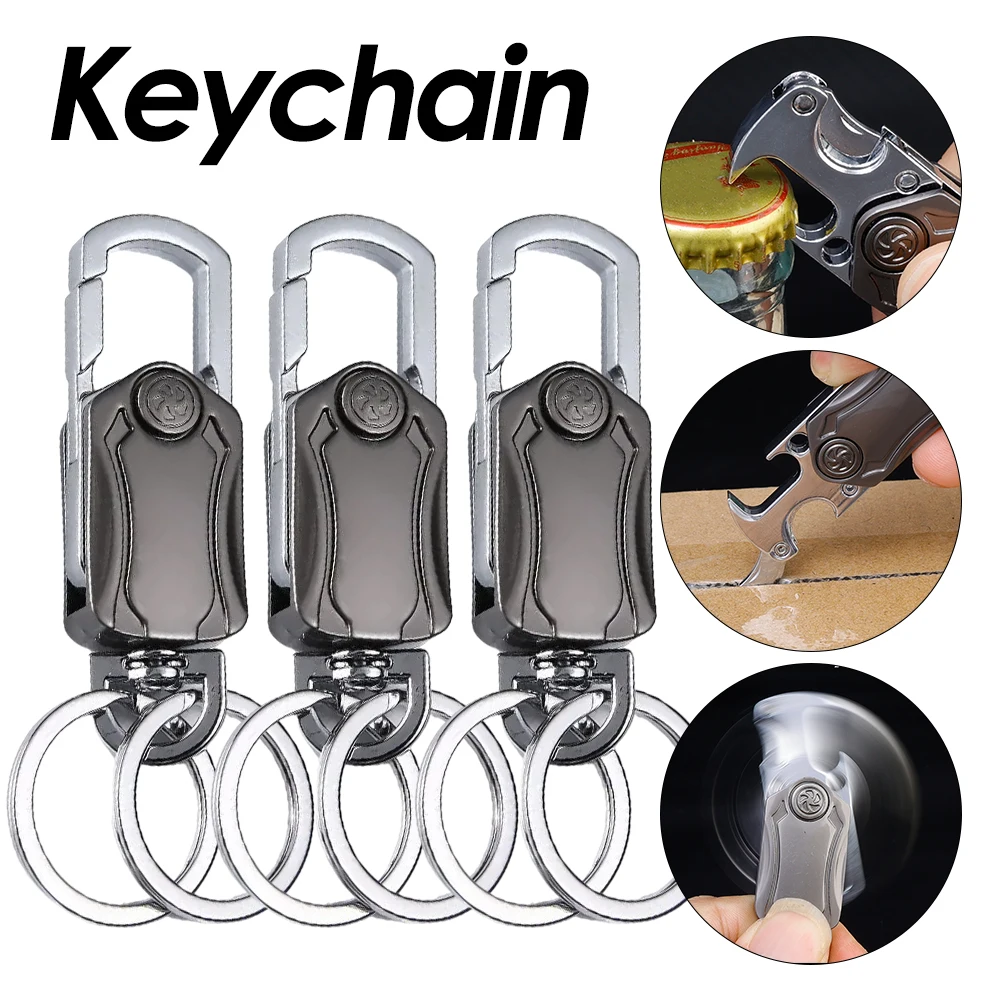 Multifunctional Keychain Classic Men Mini Fingertip Spinner With Bottle Open Metal Key Ring Foldable Car Key Holder Gift Keyring