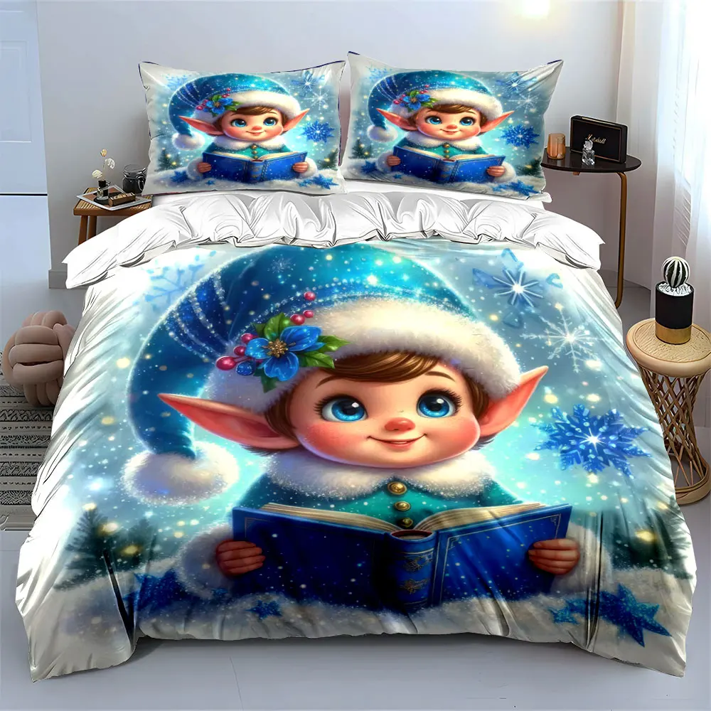 The adorable elf holds a book and has a warm smile Print Duvet Cover Bedding Set Included 1*Duvet Cover 2*Pillowcases