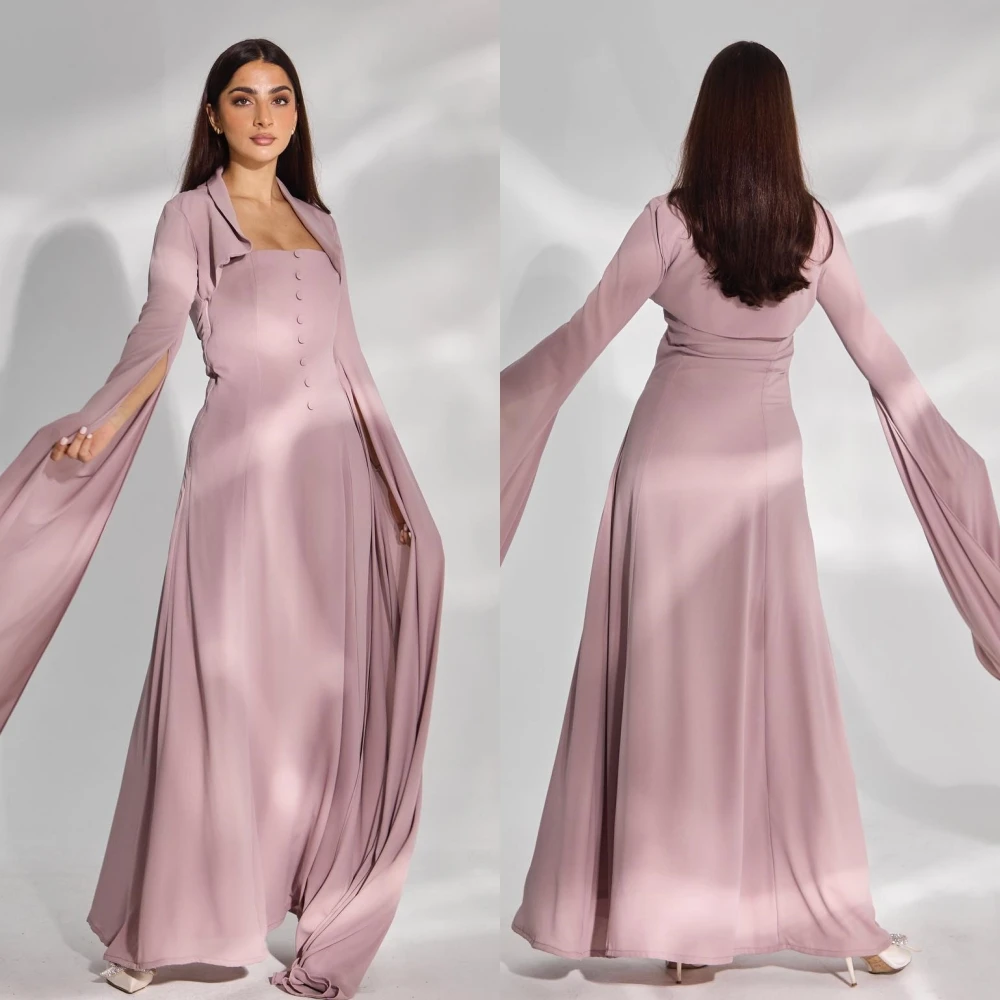 Jiayigong  Satin Draped Button Wedding Party A-line Square Neck Bespoke Occasion Dresses Ankle-Length