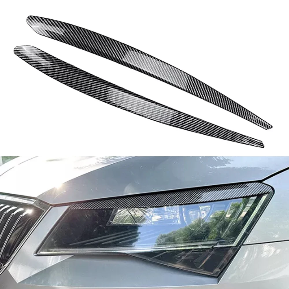 2Pcs Car Headlight Head Lamp Eyebrow Headlight Cover Trim Sticker for Skoda Superb B8 2015 2016 2017 2018 2019