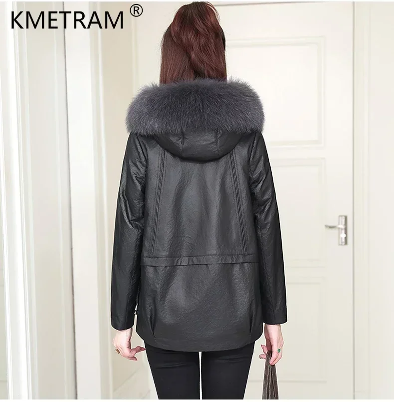 Genuine Sheepskin Leather Jacket for Women 2024 New Winter Korean Style Down Coats Luxury Fox Fur Collar Fur Jaqueta Feminina