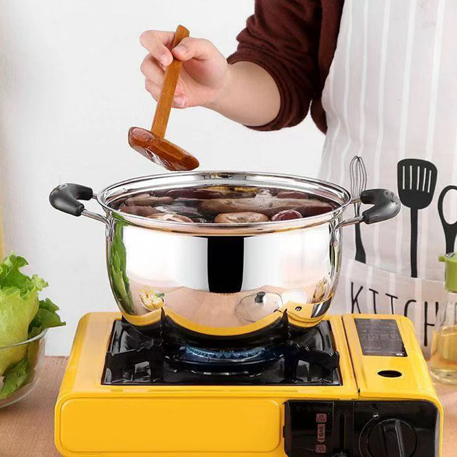 Universal Base Soup Pot Soup Pan Large Capacity Stainless Steel Stock Pot Fashion Deep Soup Pan for Stew Vegetable Breakfast