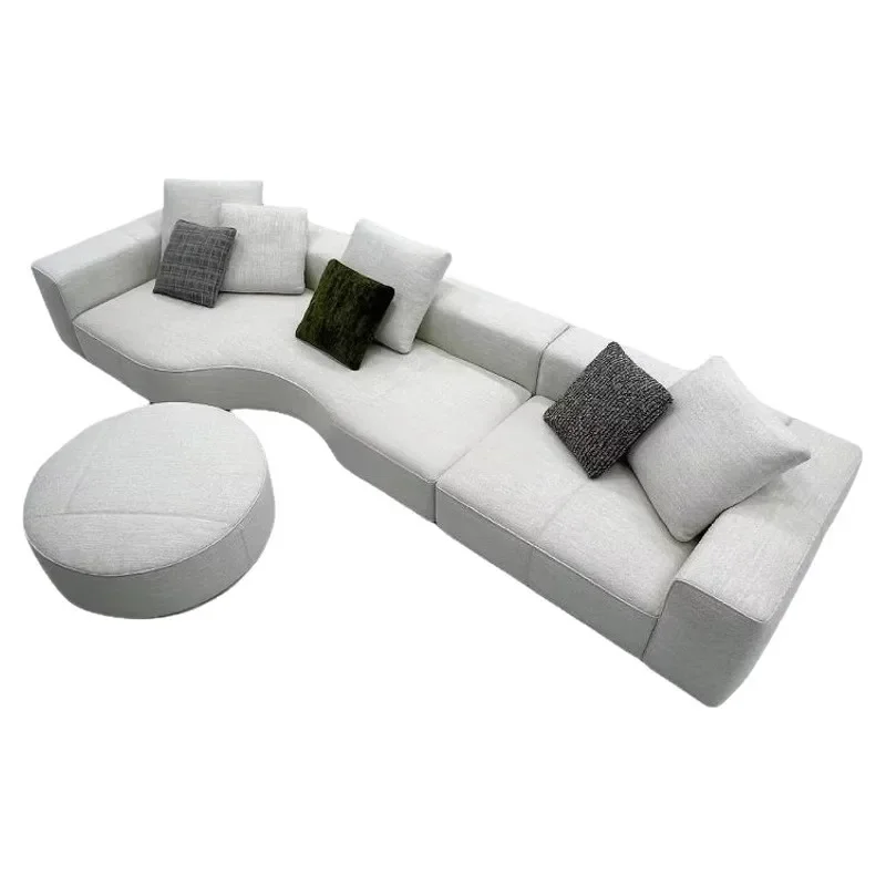 Fabric sofa small apartment villa large flat floor living room cotton and linen corner sofa S combination
