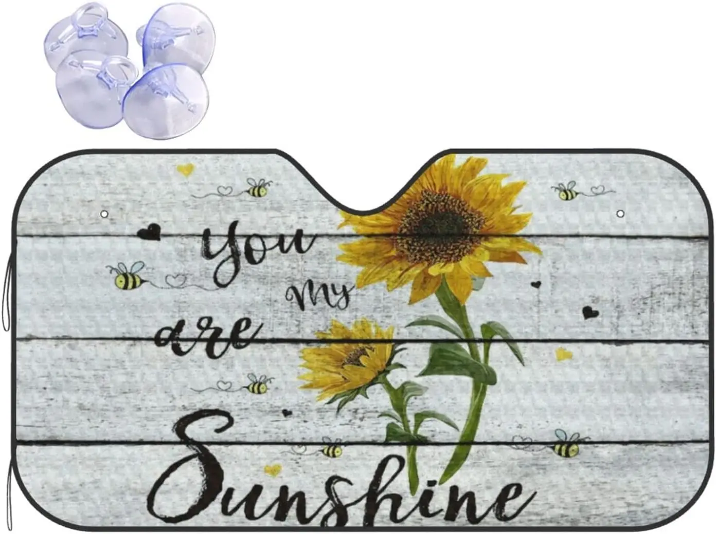 

Universal Car Windshield Sunshade,Yellow Sunflower You are My Sunshine Wooden Board Sun Shield Protector Foldable Sun Visor Cove