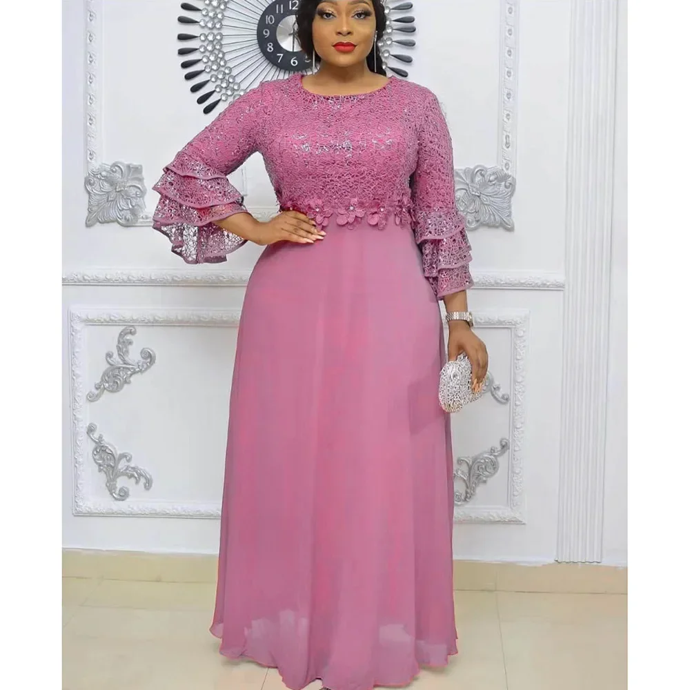 Customized African Wedding Party Dreses for Women Spring Autumn African  Short Sleeve V-neck Polyester Green Pink Red Long Dress - AliExpress  200000532