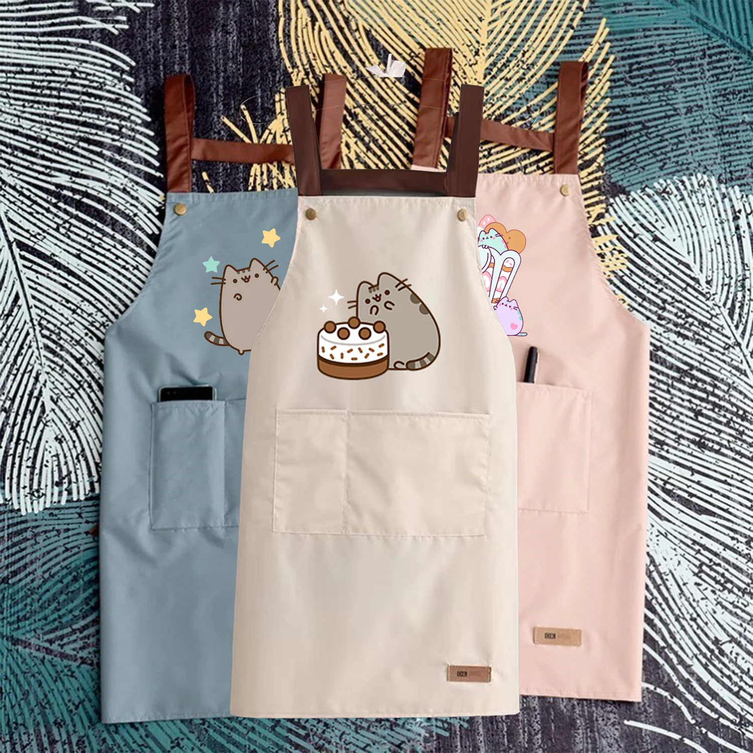 Фартуки Pusheen для женщин и мужчин, кухонные водонепроницаемые фартуки для дома, милые Мультяшные маслостойкие фартуки для выпечки, барбекю, ресторана, кафе, фартуки в подарок