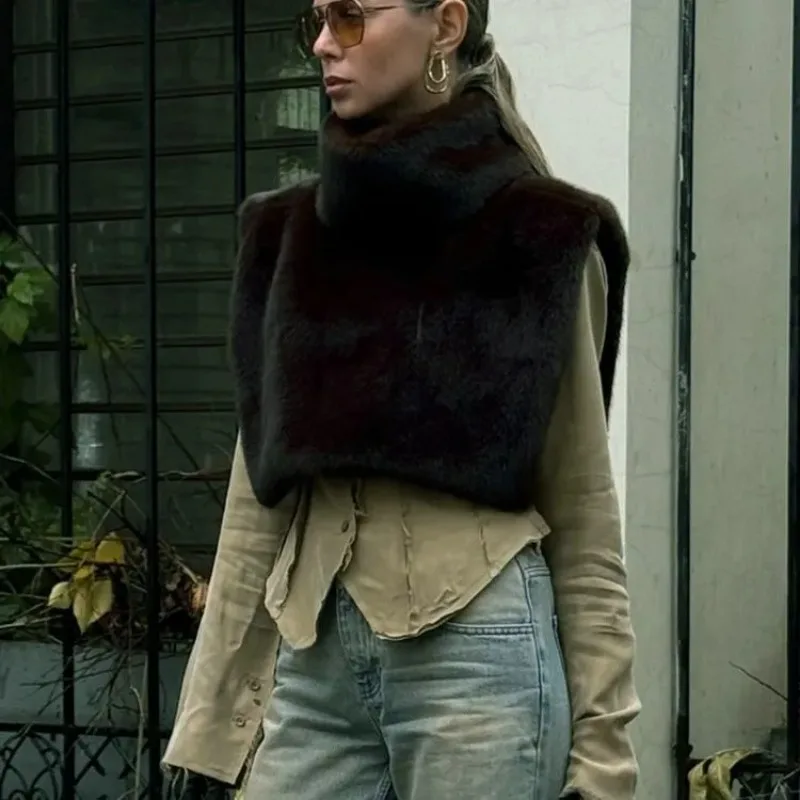 

Новый осенне-зимний меховой жилет с воротником без рукавов для женщин, модный модный многослойный короткий жилет