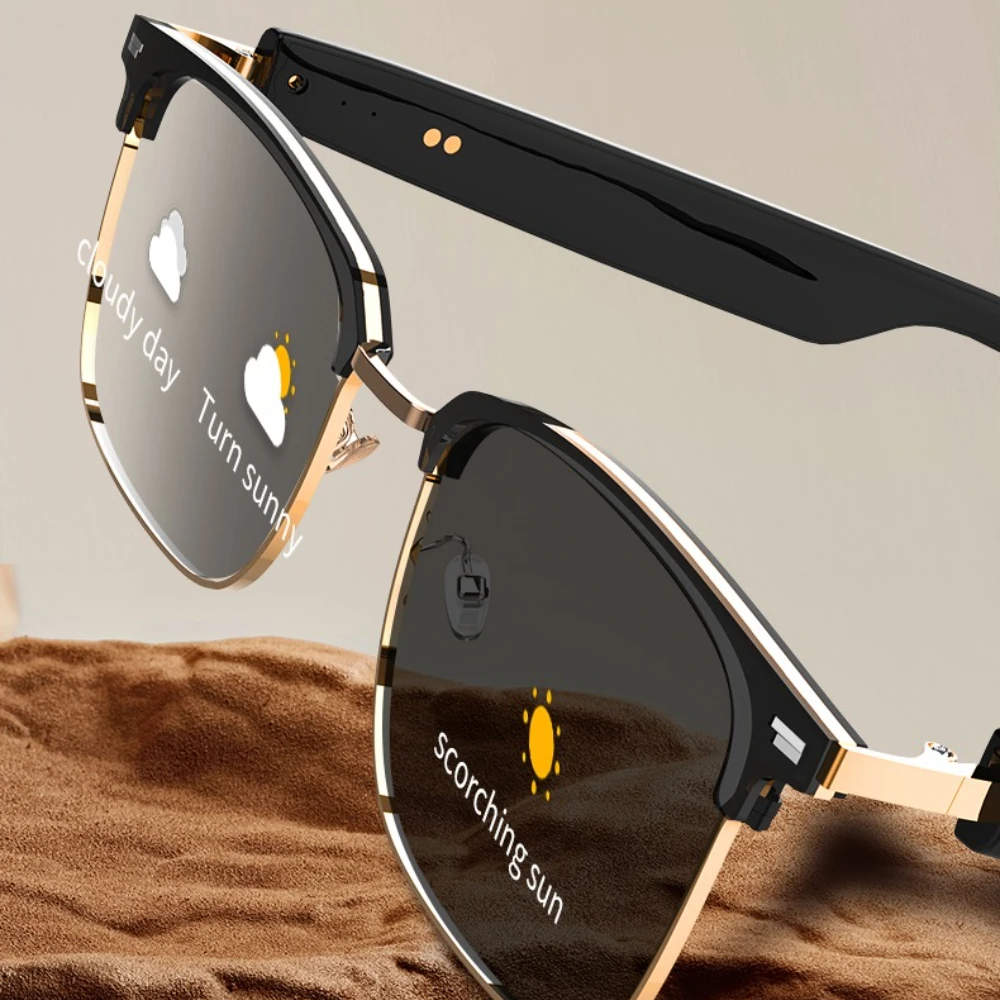 GS13 النظارات الذكية عدسات متغيرة الألوان الذكية بلوتوث دعوة الرياضة في الهواء الطلق صورة الموسيقى الضوء الأزرق النظارات الشمسية الذكية