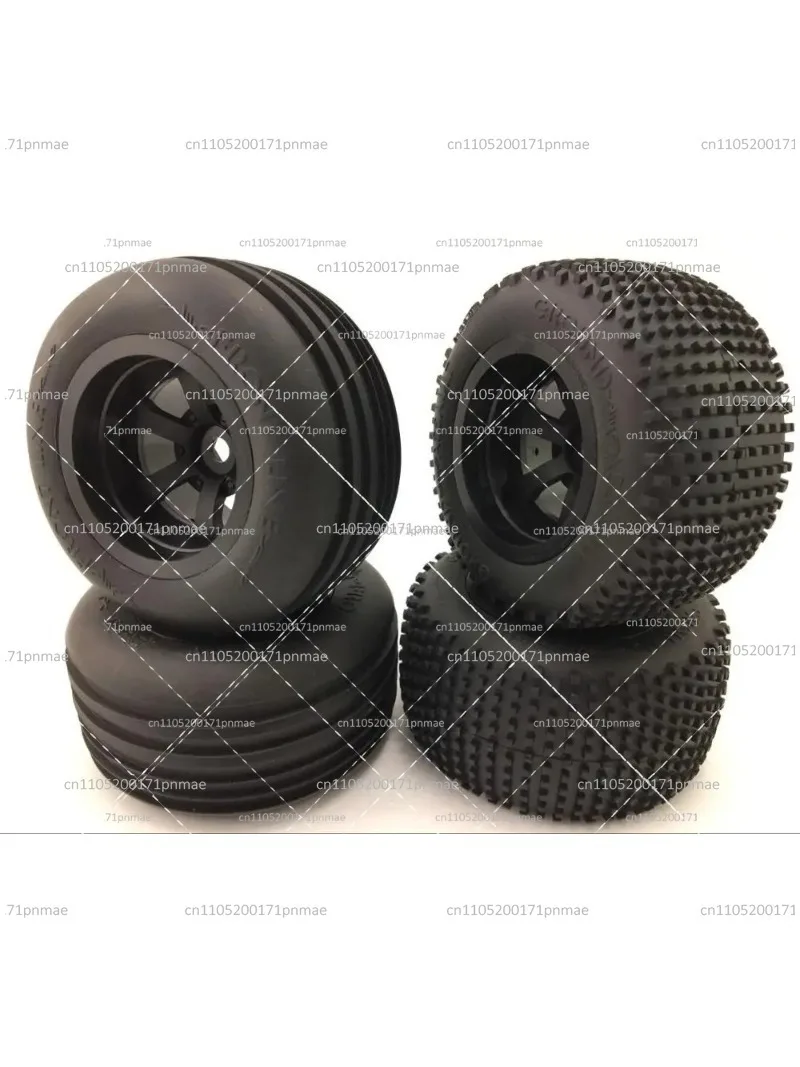 1/10 Racing Short Course Truck Wheel & Tire Set for 4pcs Silver Black Off-Road RC Car