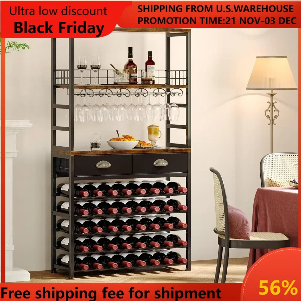 

Wine Cabinet with Storage, Bar Cabinet with Wine Rack, 6-Tier with Tabletop, Storage Drawer and Wine Storage for Home