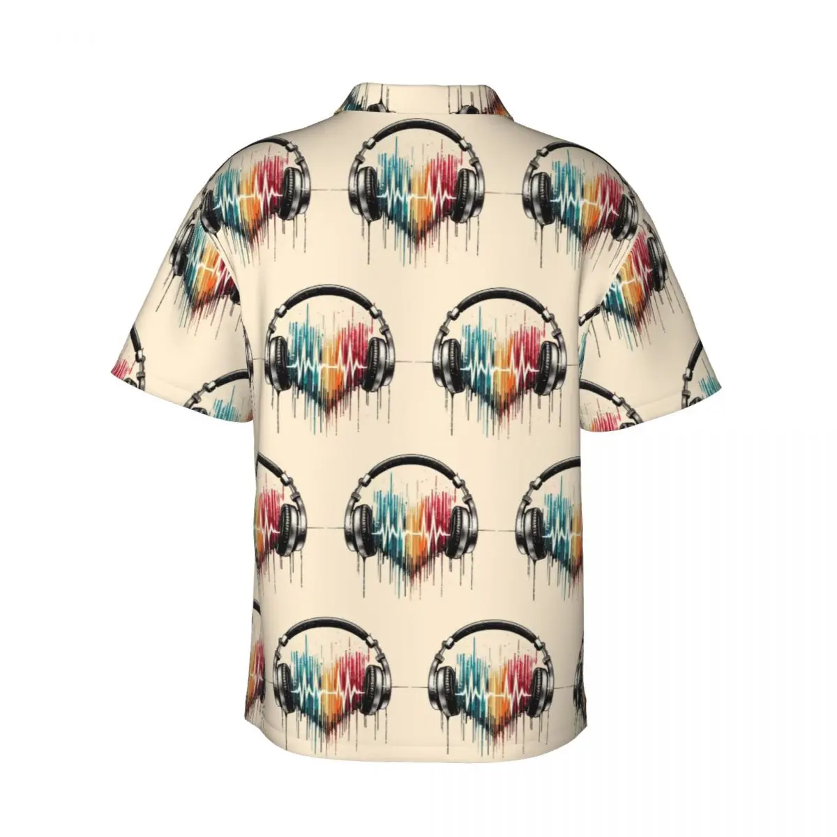 Heart Shaped Music Note With Headphones Men's Shirts Hawaiian Short Sleeve Shirt Fashion Button Tops for Summer Beach