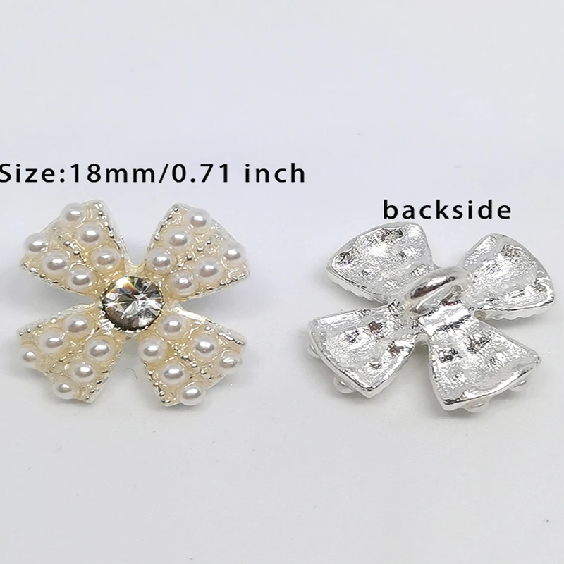 Luxury Pearl Rhinestone Bow Design Buttons Of Clothing High Quality Fashion Decor Button Metal Sewing Apparel Needlework DIY