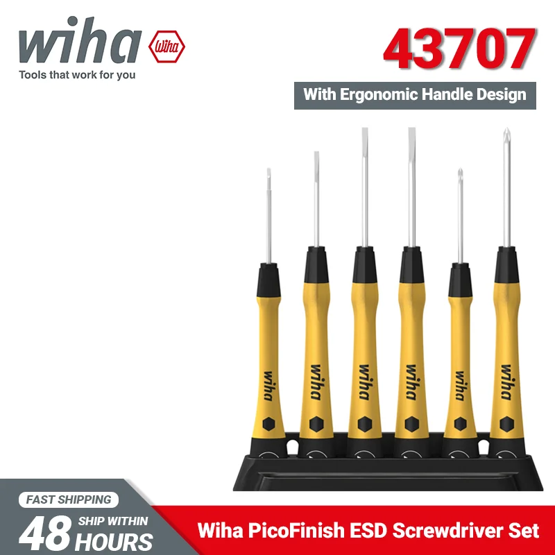 

Wiha 43707 Fine Screwdriver Set PicoFinish ESD Slotted Phillips 7Piece Ergonomic Handle Design Comfortable Operation