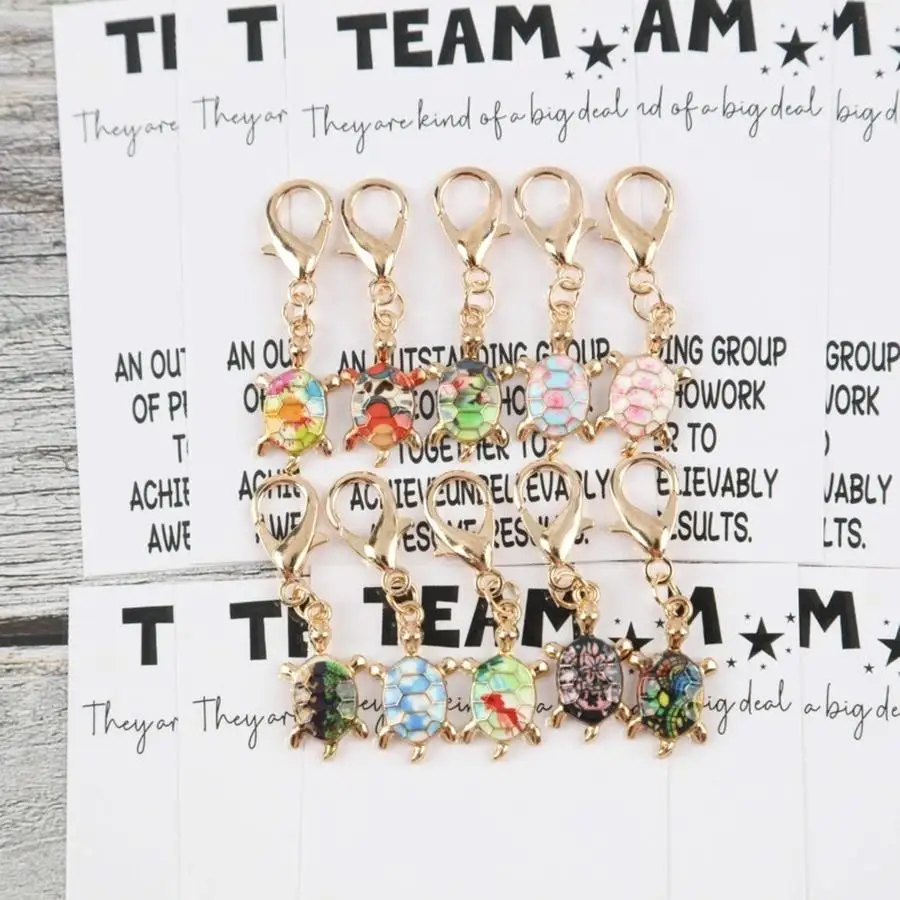 1/5/10/20/50/100pcs Gift for Her/Him s Fun Enamel Craft Turtle Keychain Set with Team Motivational Greeting Cards Positive Suppo