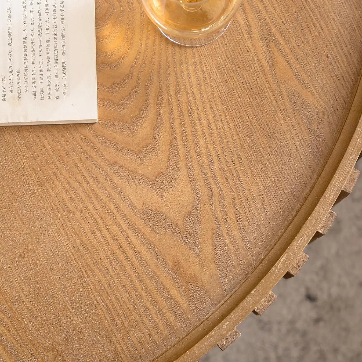 Mid-Century Modern Farmhouse Wood Coffee Table with Carve Design for Living Room and Small Spaces Coffee Table