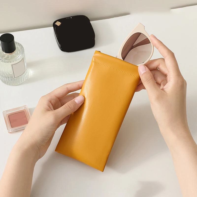Women Soft PU Reading Glasses Bag Case Waterproof Sun Glasses Travel Pouch Simple Eyewear Storage Bags Eyewear Accessories
