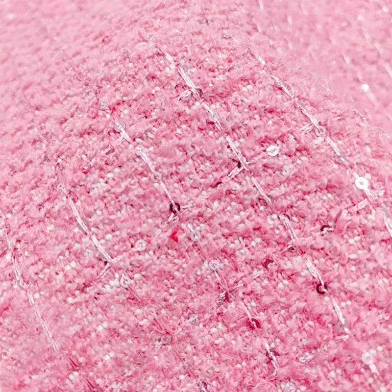 Pink Color Lattice Sequin Yarn-Dyed Braided Tweed Fabric For Woman's Jacket Dress Suit Coat Handbag DIY 트위드 Cloth Sewing