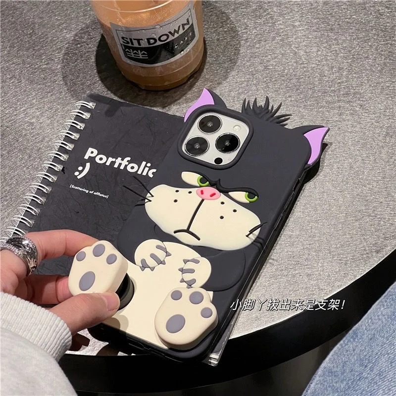 3D Phone Case for Iphone 11 12 13 14 15 Pro Max 14 15 Plus Cartoon Lucifer the Cat Stand Silicone Full Coverage Phone Cover