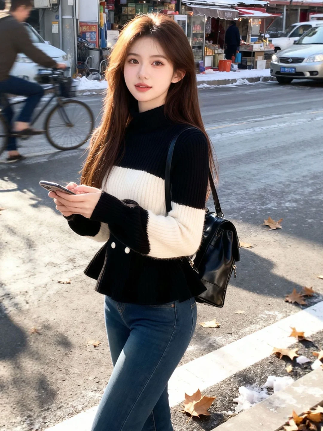 

Корейский Sle, утягивающий цветной свитер с завязкой на талии, уникальный дизайн, зимняя мода, женский длинный топ с высоким воротником