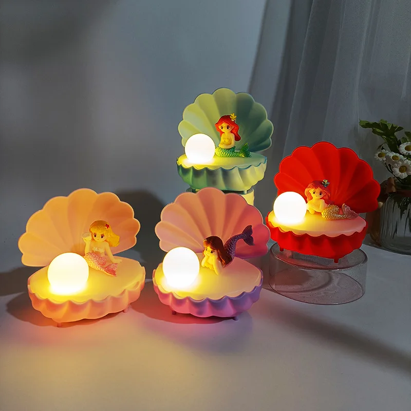 2023 New Sweet Dreamy Pearl Shell Night Light Glowing Toy Children's DIY Luminous Toy Pearl Mussel Shell Handmade Ambient Light