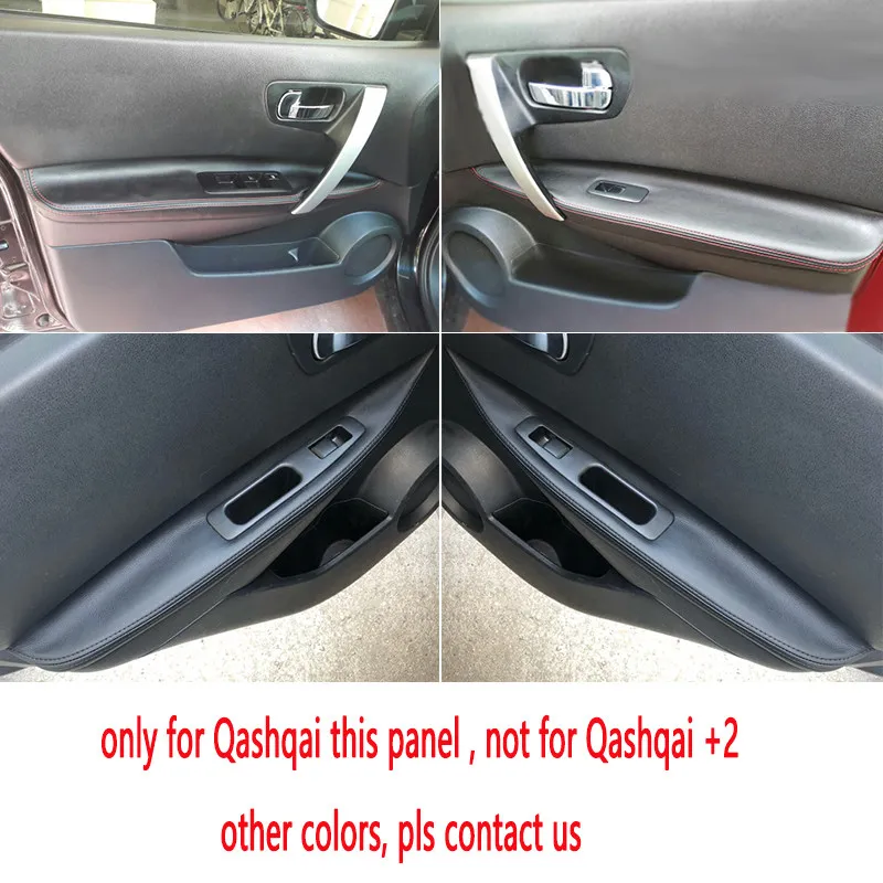 Black with red line For Nissan Qashqai J10 2007- 2015 Car Door Handle Panels Armrest Microfiber Leather Covers Protection Trim